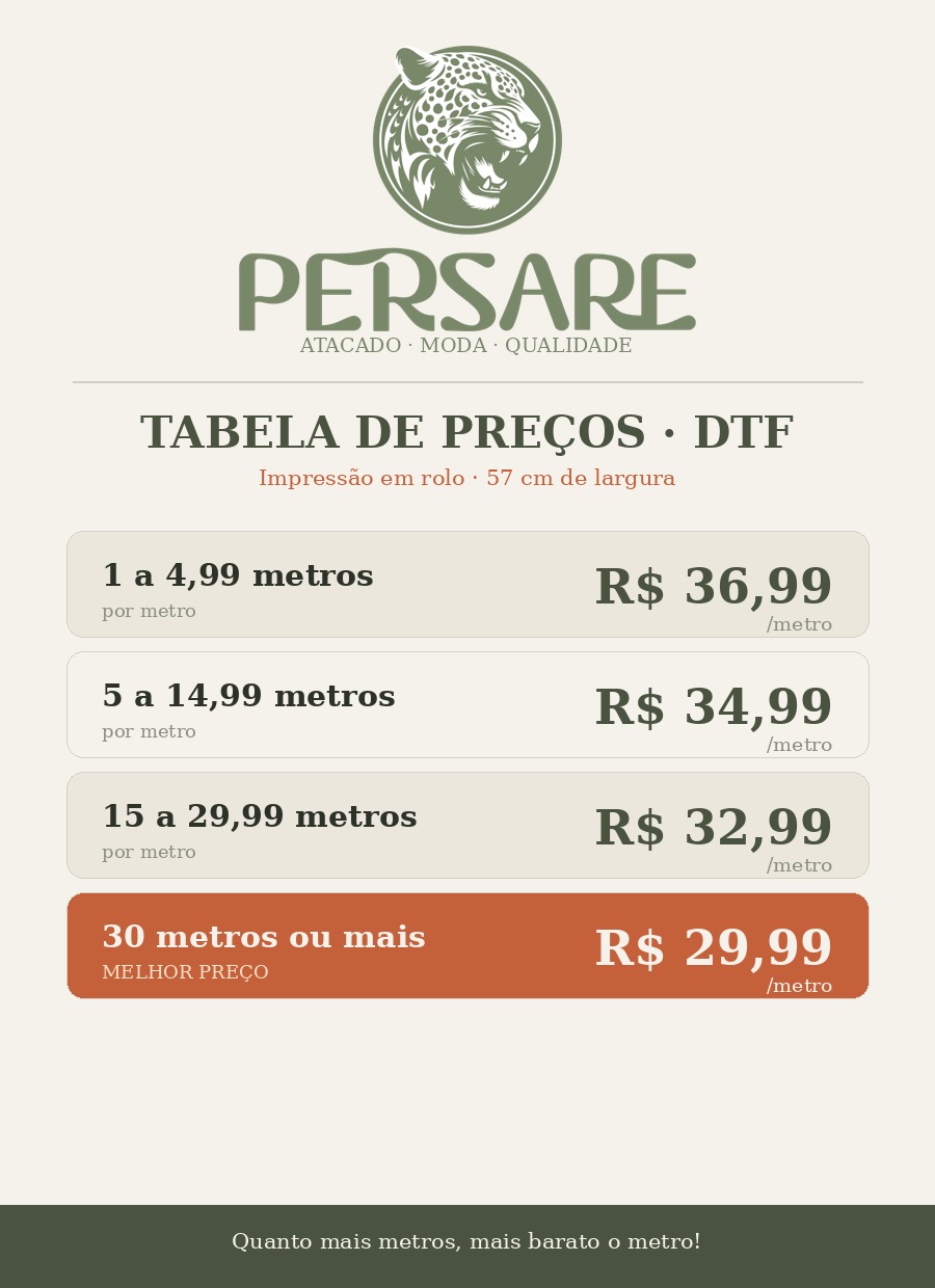 Tabela de preços DTF